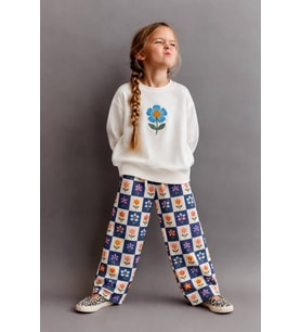 Çiçek Nakışlı Sweatshirt ve Desenli Eşofman Kız Çocuk Alt Üst Takım