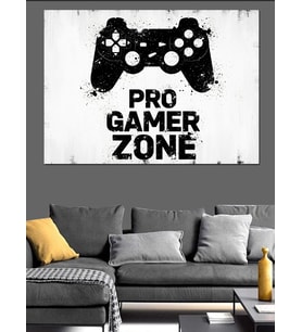 Oyun Konsolu "Pro Gamer Zone" Siyah Beyaz Afiş Dekoratif Kanvas - Mdf Ahşap Tablo