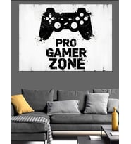 Oyun Konsolu "Pro Gamer Zone" Siyah Beyaz Afiş Dekoratif Kanvas - Mdf Ahşap Tablo