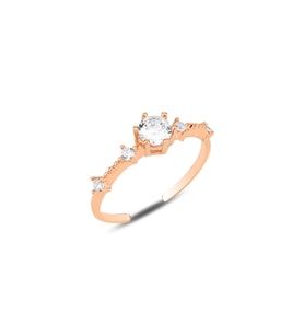 Gümüş rose zirkon taşlı tek taş modeli ayarlamalı yüzük SGTL12153ROSE