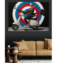 Vespa Kullanan İskelet Dekoratif Kanvas - Mdf Ahşap Tablo