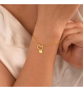 Kişiye Özel 925 Ayar Gümüş Minimalist Silüet Kedi Harf Bileklik (Gold)