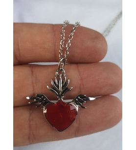 KIRMIZI MİNELİ FLYING HEART KOLYE