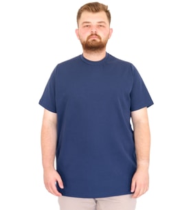 Mode XL Büyük Beden Erkek T-Shirt Bisiklet Yaka Dore U25034 İndigo