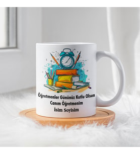 Öğretmenler Günü İçin Kişiye Özel Porselen Kupa Bardak - BY-KP-0000307 (Beyaz)