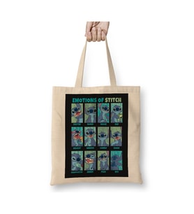 Lilo Stitch Emotions Of Stitch Panels Beyaz Bez Çanta Uzun Saplı Alışveriş Çantası Plaj Çantası