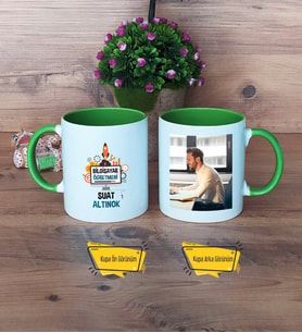 Bilgisayar Öğretmeni Kupa Bardak Yeşil Fotoğraflı Öğretmenler Günü Hediyesi