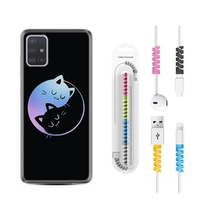 Samsung a71 A72 A73 A7 A9 2018 C7 C9 Kılıf Kablo Koruma Spiral Silikon Love Cats 1604