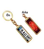 Kişiye Özel Ford Neon Kırmızı Logo Tema Plaka Anahtarlık (Altın)
