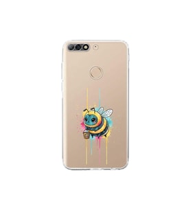 Huawei Y7 2018 ile uyumlu Splash arı tasarımlı şeffaf silikon kılıf