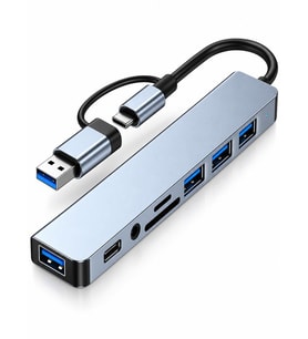 8in2 Alüminyum 4xUSB 1xType-C 3.5mm Jak TF/SD USB HUB Çoklayıcı Telefon Macbook Çevirici