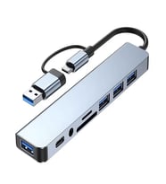 8in2 Alüminyum 4xUSB 1xType-C 3.5mm Jak TF/SD USB HUB Çoklayıcı Telefon Macbook Çevirici