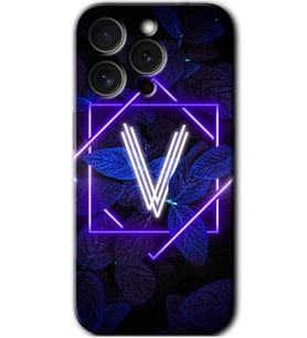 İphone 15 Pro Kılıf HD Desen Baskılı Kılıf - Dark Neon Yaprak V Harfi