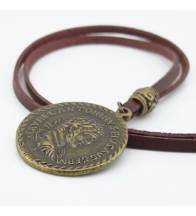 Antik Roma Sikke İmparator Marvel Antoninvs Bronz Metal Deri Erkek Kolye Q0943
