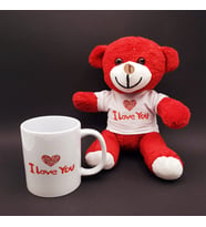 I Love You Baskılı Kupa Kırmızı Ayıcık Seti