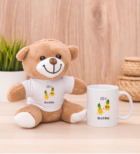 Kişiye Özel Sevimli Ananaslar Peluş Ayı ve Beyaz Kupa