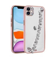 Apple iPhone 11 Kılıf Taş Süslemeli El Tutamaçlı Blazer Kılıf (Pembe)
