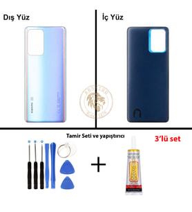 Xiaomi Mi 11-T Gök Mavisi Arka Pil Kapağı Batarya Kapağı Lazer Kesim + Yapıştırıcı ve Vida Seti