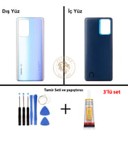Xiaomi Mi 11-T Gök Mavisi Arka Pil Kapağı Batarya Kapağı Lazer Kesim + Yapıştırıcı ve Vida Seti