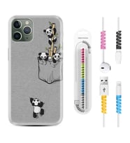 Apple iPhone 11 12 13 14 Pro Max Kılıf Kablo Koruma Spiral Silikon Pandalar 1798