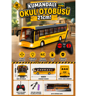 Uzaktan Kumandalı Şarjlı 4 Yönlü Hareketli Işıklı Oyuncak Okul Otobüsü 21 cm Servis Arabası