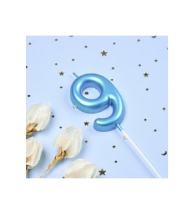 9 YAŞ PARLAK AÇIK MAVİ ŞIK MUM 12 CM