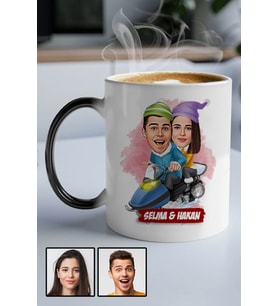 Sevgililere Komik Hediye Kış Temalı  Karikatürlü Sihirli Kupa Bardak