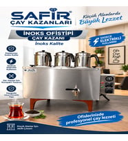 SAFİR 3 DEMLİKLİ TAM OTOMATİK OFİSTİPİ İNOKS ÇAY KAZANI SADECE ELEKTRİKLİ BÜROTİPİ İNOX ÇAY MAKİNESİ İNOX ÇAY KAZANI
