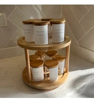 may home design Cam 12'li Bambu Kapaklı Döner Standlı Baharat Takımı 251 - 299 ml