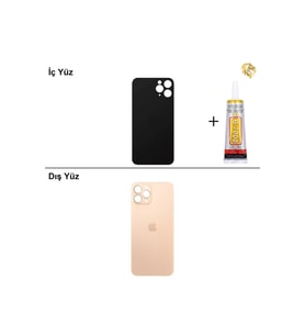 iPhone 11 Pro Max Altın Arka Kapak Arka Cam Batarya Kapağı Lazer Kesim Kapak Pil Kapağı + B-7000 Yapıştırıcı