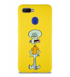Oppo A5S Soft Premier Kapak Squidward Dokunaç Tasarımlı Silikon Kılıf - Sarı (Şeffaf)