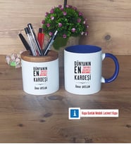 Erkek Kardeş Kalemlik, Kupa Bardak T Kişiye Özel Hediye (Model 6)