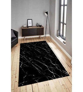 Dijital Baskılı Yıkanabilir Kaymaz Modern Renkli Salon Halısı Mutfak Halısı Yolluk ND-HY-1095 (Siyah)
