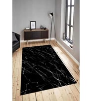 Dijital Baskılı Yıkanabilir Kaymaz Modern Renkli Salon Halısı Mutfak Halısı Yolluk ND-HY-1095 (Siyah)