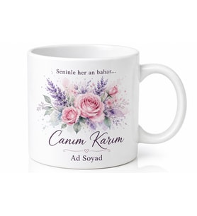 Canım Karım Yazılı Suluboya Efektli Hediye Kupa Bardak Eşe Özel Tasarım