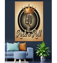 Retro Mikrofon Rock N Roll Dekoratif Kanvas - Mdf Ahşap Tablo