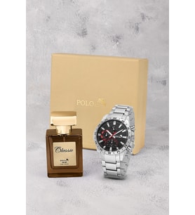 Polo Air Klasik Metal Kasa Erkek Kol Saati Ve 55 ml Parfüm Seti Gümüş Siyah Kırmızı Renk ST-5029E4