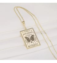 Kişiye Özel 925 Ayar Gümüş Anti Social Butterfly Tarot Kart Kolye (Gold)