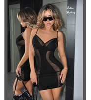 Intive Fantasy Siyah Transparan Detaylı Mini Slim-Fit V Yaka Feminen Gecelik
