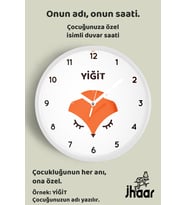 İsme Özel Sevimli Tilki Çocuk Odası Duvar Saati Orta Boy 30 cm Beyaz Camlı Sessiz