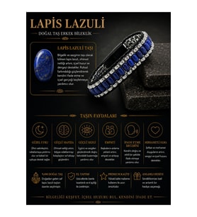 Sertifikalı Lapis Lazuli Hematit Arpa Kesim Kilitli Doğal Taş Deri Erkek Bileklik
