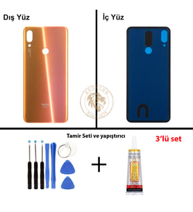 Xiaomi Redmi Note 7 Alacakaranlık Altını Arka Pil Kapağı Batarya Kapağı + Yapıştırıcı ve Vida Seti