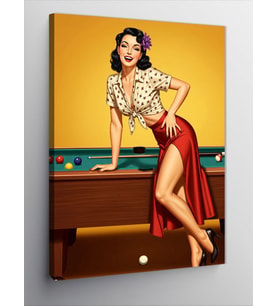 Kanvas Tablo Bilardo Masasında Retro Kadın