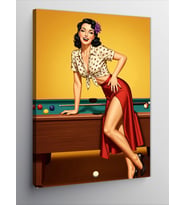 Kanvas Tablo Bilardo Masasında Retro Kadın