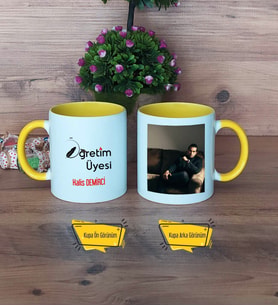Öğretim Üyesi Kupa Bardak Sarı Fotoğraflı Öğretmenler Günü Hediyesi