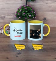 Öğretim Üyesi Kupa Bardak Sarı Fotoğraflı Öğretmenler Günü Hediyesi