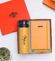 Kişiye Özel Cam Suluk, Defter Kalem Hediye Seti - Sarı Premium Hediye Seti