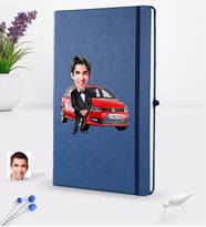 BK Gift Kişiye Özel Plakalı Erkek Volkswagen Polo Karikatürlü Lacivert Termo Deri Defter 16x24cm Model 2