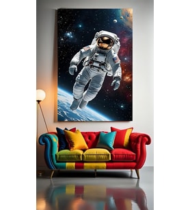 UZAY BOŞLUĞUNDA ASTRONOT Ev Duvar Salon Güzellik Salonu Ofis Dükkan Dekarasyon Kanvas Tablo (Çok Renkli)