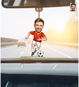 Kişiye Özel Karikatürlü Futbolcu Ahşap Araba Dikiz Ayna Süsü